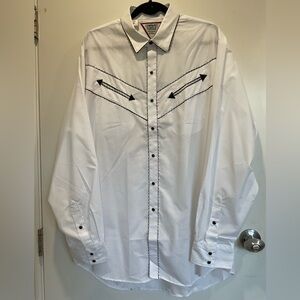 Lrg White Casual Button-Down Shirt with Black Arrow Stitching